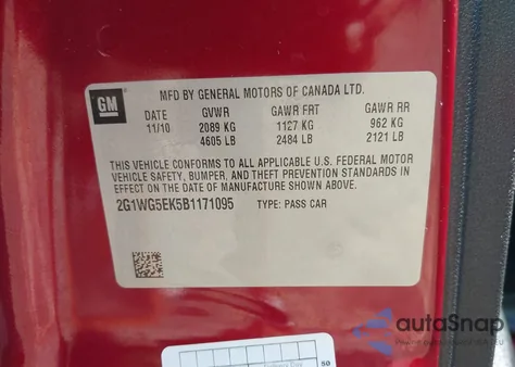 2011 Chevrolet Impala Lt from USA, damaged, VIN 2G1WG5EK5B1171095